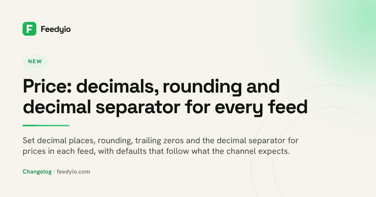 Price: decimals, rounding and decimal separator for every feed